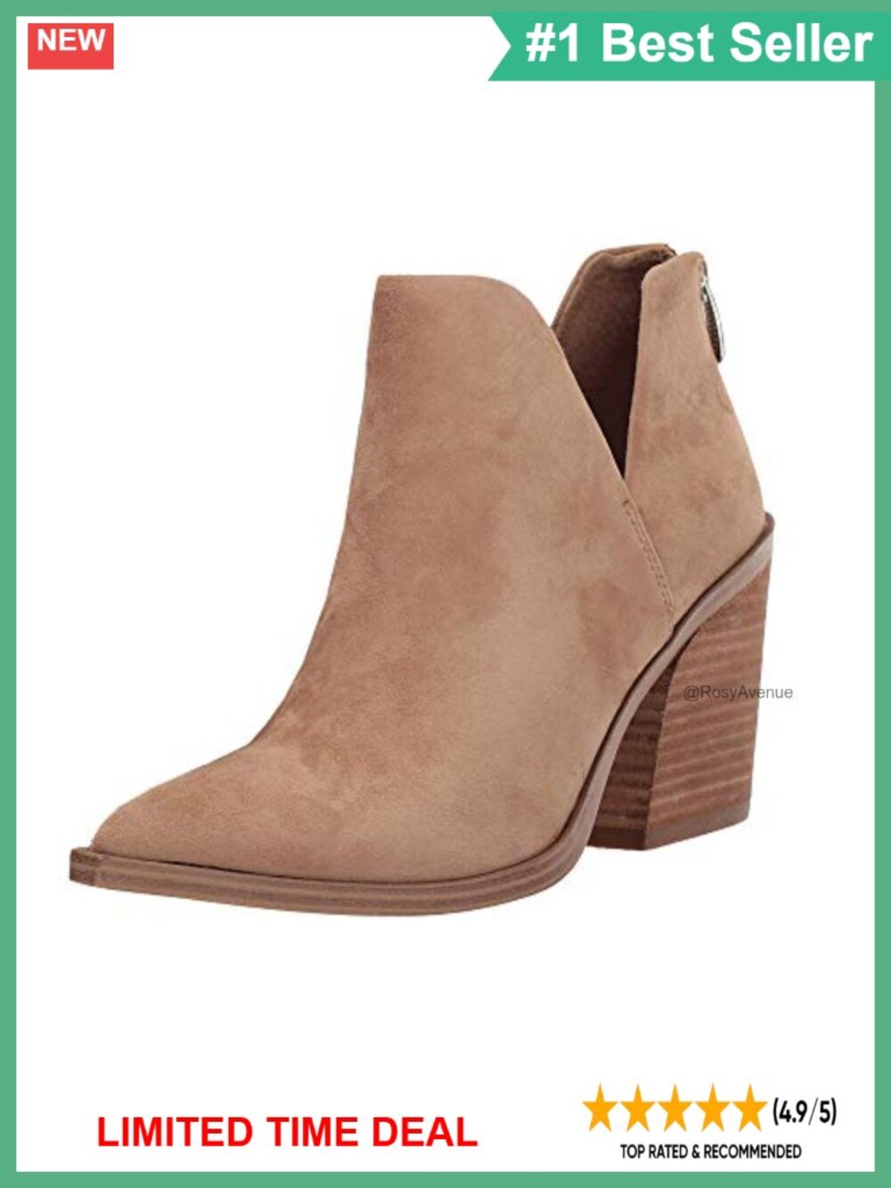 Faux Leather Pointed Toe V Cutout Slip On Chunky Heel Ankle Booties